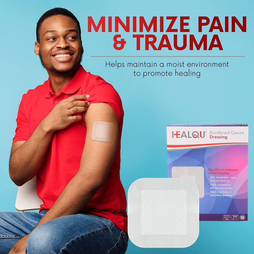 HEALQU Island Dressing - 6"x6", 30 Count - Bordered Gauze Sterile Individually Wrapped Gauze Pads, Water-Resistant, Non-Woven Backing - Soft and Breathable Wound Dressing for First Aid and Medical