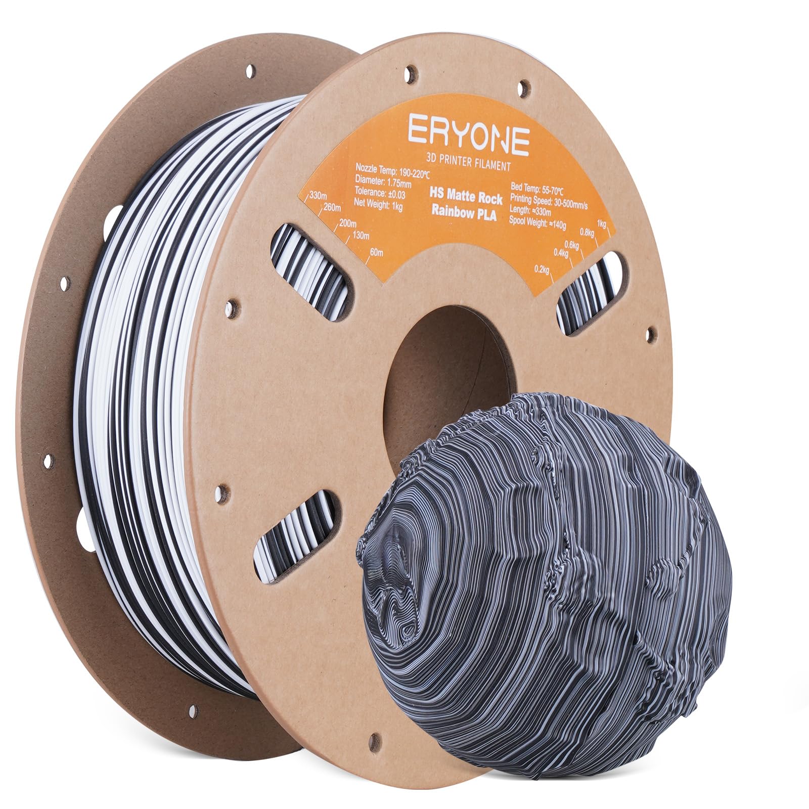 ERYONE Matte Rock Rainbow 3D Printer PLA Filament 1.75 +/-0.03mm, Matte Multicolor Filament PLA 1KG(2.2LBS) Spool, 30-500mm/s High Speed Printing Twist Rainbow PLA, Zebra Stone