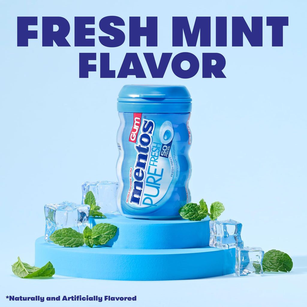 Mentos Pure Fresh Sugar-Free Chewing Gum, Fresh Mint, 50 Count (6 Pack)
