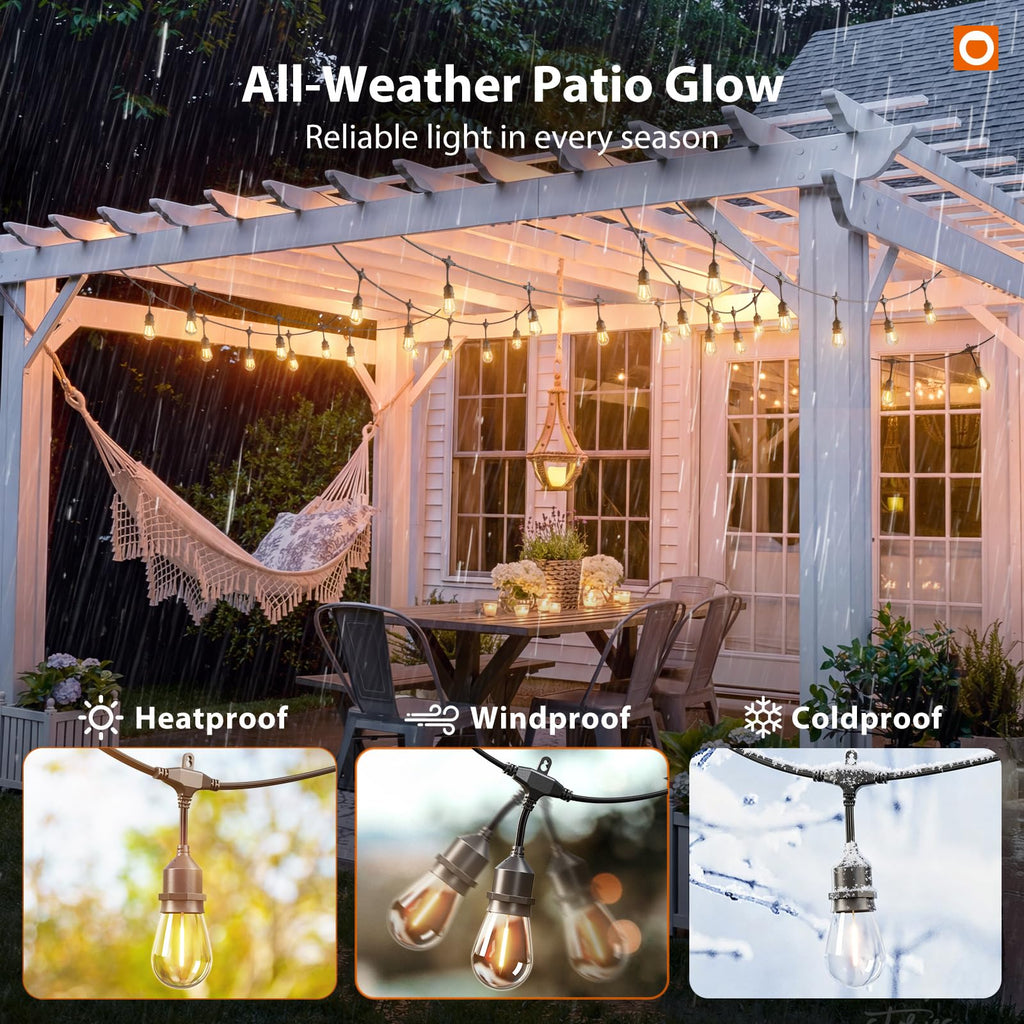 addlon 200FT Outdoor String Lights LED with Remote Dimmable Patio Lights Waterproof Shatterproof Edison Bulb for Outside Backyard Porch Garden Bistro Pergola Party Decor, Warm Ambience Lighting