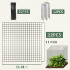 Warmfarm 12 Pics DIY Metal Plant Protectors from Deer, Garden Fencing Animal Barrier Size 11.8 * 11.8 inches, Mesh Plant Cage Chicken Wire Cloche for Plants with Stakes and Nylon Cables (12 Pcs)