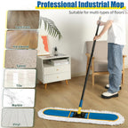 36" Commercial Dust Mop for Floor Cleaning with 2 Cotton Mop Pads, Heavy Duty Industrial Large Floor Duster,Wet Dry Mops for Hardwood Floors,Concrete,Marble, Laminate,Tile,Garage,Blue