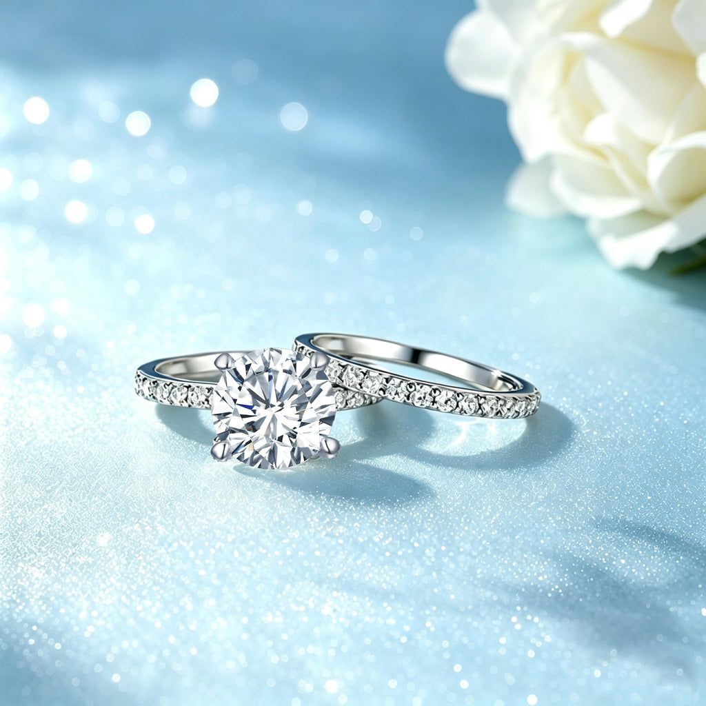 Engagement Rings For Women Wedding Rings Fake Engagement Ring Set Travel 18K White Gold Plated Promise Rings For Her 3 Carat 3CT Round Cubic Zirconia CZ Bridal Ring Sets Cheap Band 2pcs, Size 7.5