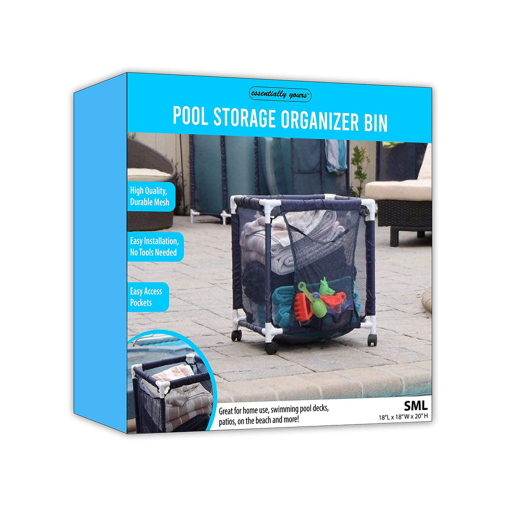 Essentially Yours Rolling Pool Storage Small Organizer Bin, (18" W x 18" L x 20" H), Blue / White Style 417244