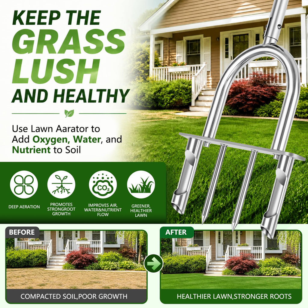 Bigwish Manual Lawn Core Aerator Tool, Stainless Steel Plug Aerator