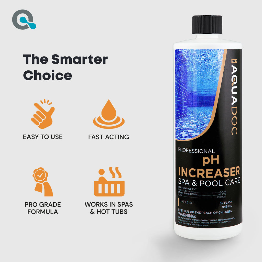 AquaDoc Spa pH Increaser for Hot Tub - 32oz (2 Pack) - Sodium Carbonate Spa pH Up for Water Balance - Made in USA