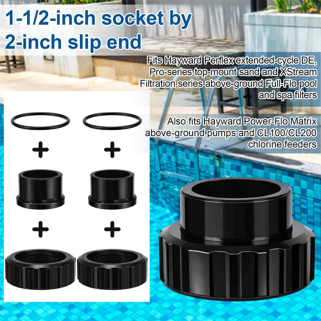 Joyfolk 2 Pcs SP1500UNPAK2C Union Connection Kit, 1-1/2-inch Socket by 2-inch Slip Flush Union Connectors Pak Replacement, Compatible with Hayward Pumps/filters and Chlorine Feeders