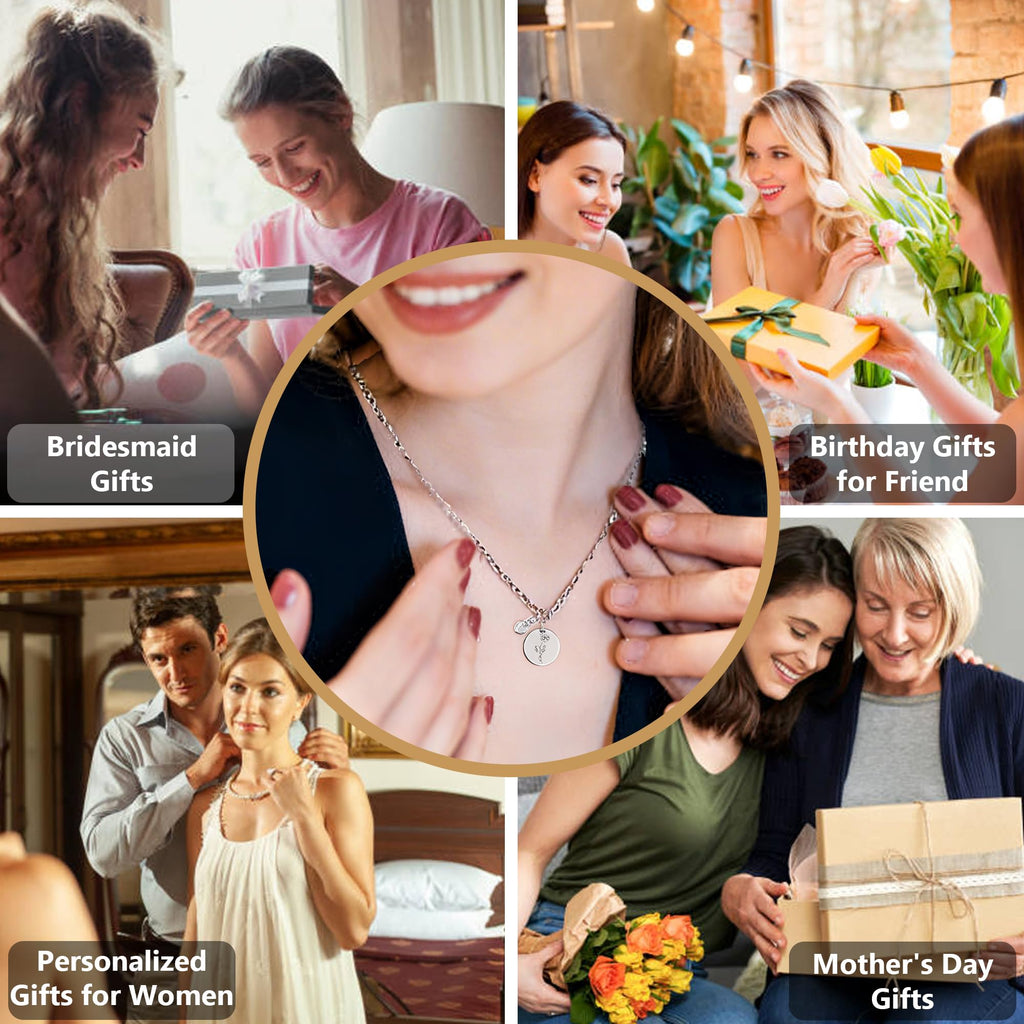 Custom Name Necklace for Women, Double-Sided Engraved Pendant