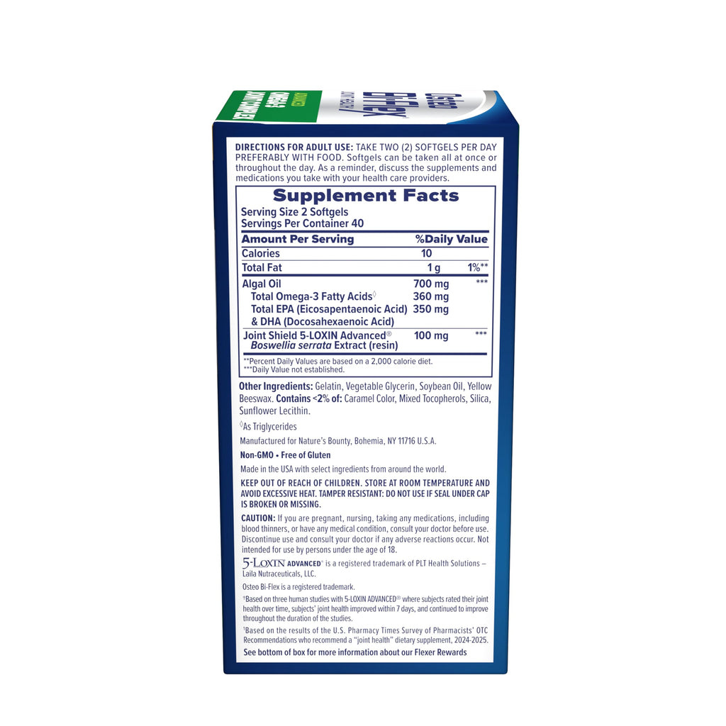 Osteo Bi-Flex Advanced Omega-3 Joint Complex, Plant-Based Algae Oil, Joint Support Supplement, 80 Count Softgels