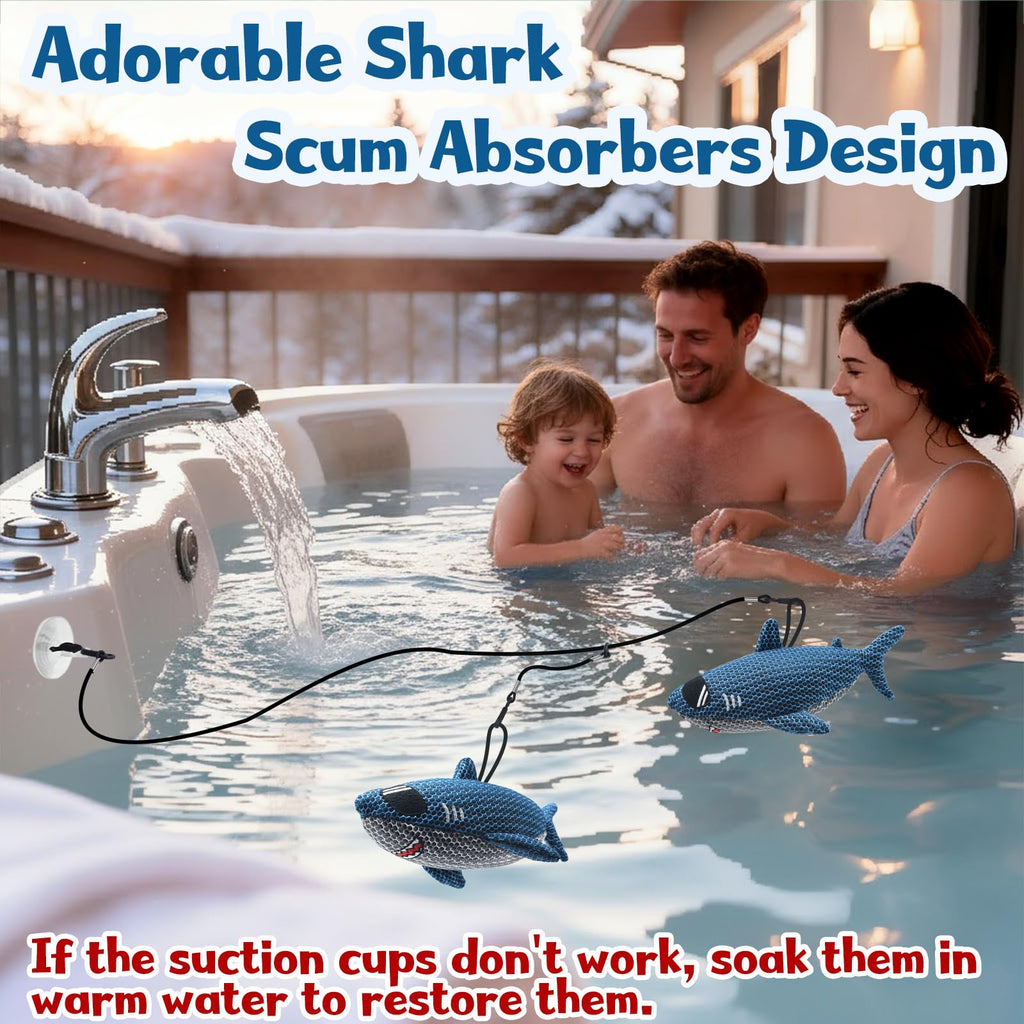 ZYIDBNG Shark Hot Tub Scum Absorber Reusable Washable Hot Tub Sponge Scum Absorber for Spa Hot Tub Oil Scum Absorber Spa Accessories for Adults (2 Pack, Shark)