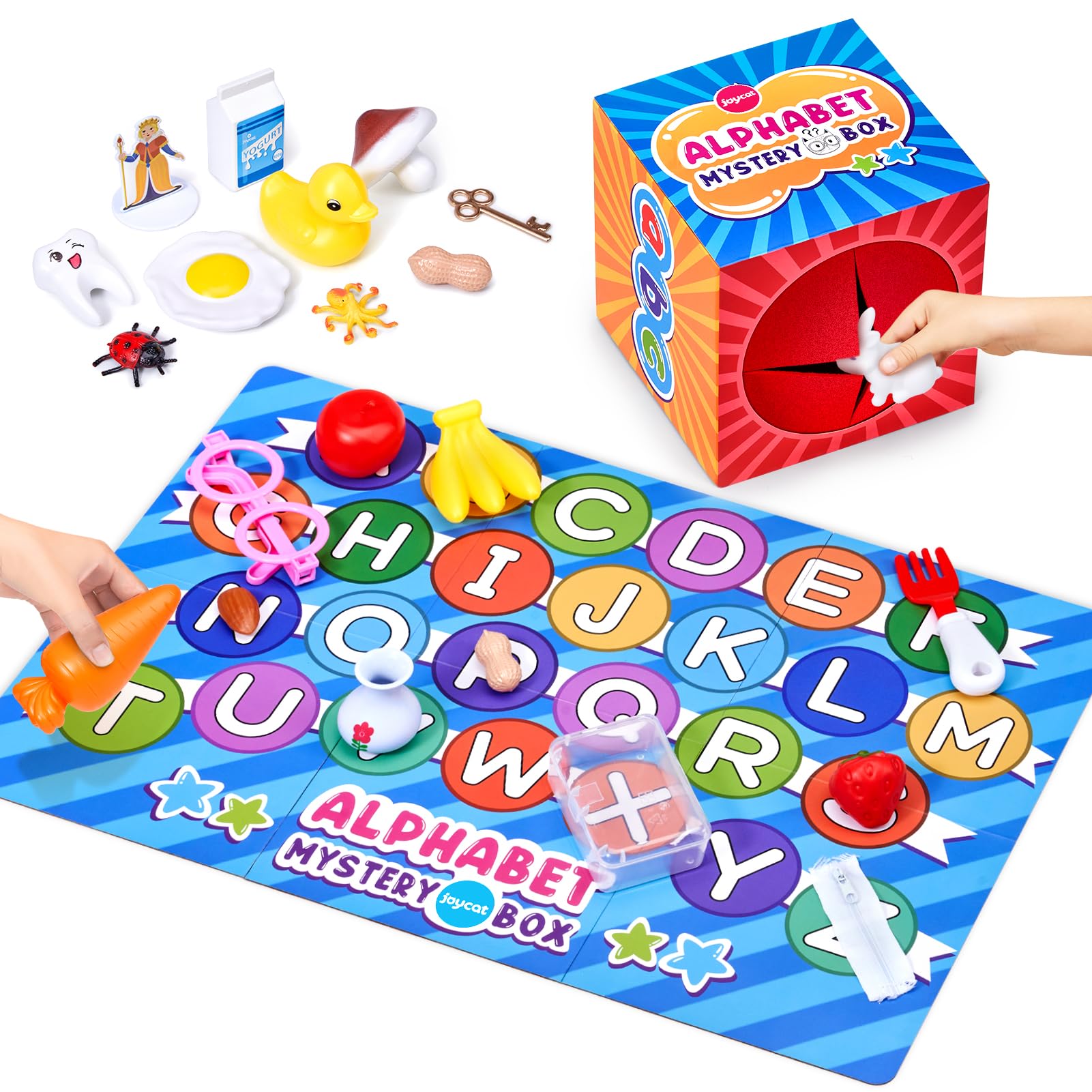JoyCat Mystery Alphabet Box for Kids 26 PCS Letters Sorting Matching Game Activities Letter Sounds Fine Motor Learning Toys for Preschool Kindergarten Classroom - Easter Basket Stuffers Gifts