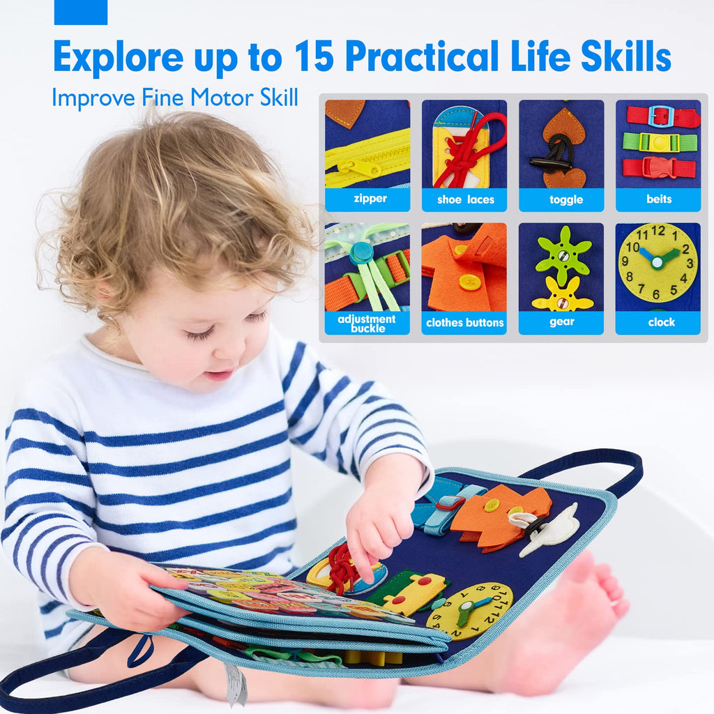 Busy Board for Toddlers -  Toys Preschool Learning Activities with Life Skills, Alphabet, Number, Shape, Color, Animal, Weather - Toddler Boy Learning Educational Toys, Travel Toys