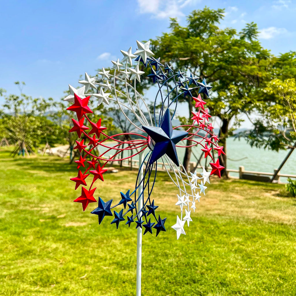 XLSWAIN Patriotic Star Metal Wind Spinner Outdoor, 47.3" H