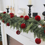 Senjie 3.15inch Burgundy Velvet Christmas Ornaments Balls Flocked Christmas Tree 12PCS Plastic Balls Xmas Hanging Ornaments Decoration Red