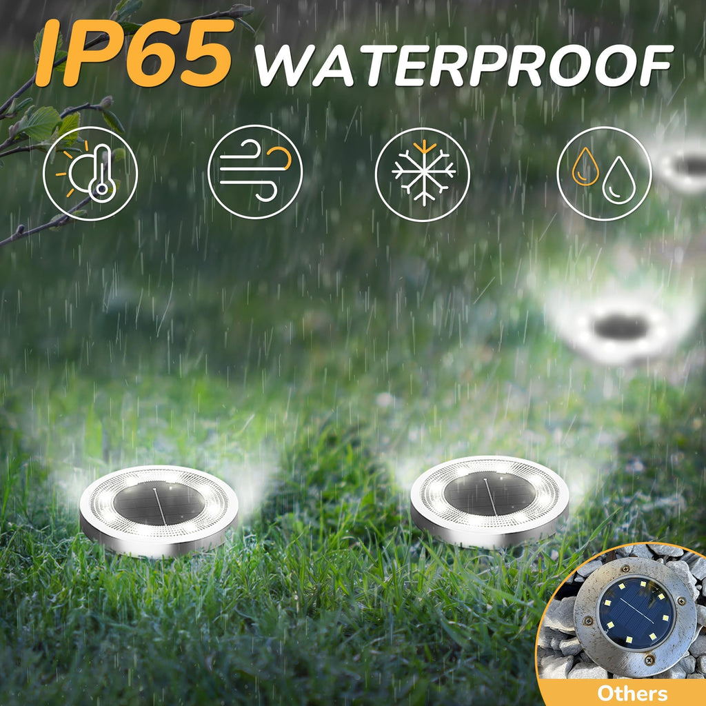 INCX Solar Ground Lights,16 Pack Solar Lights Outdoor Waterproof, Solar Garden Lights Landscape Lighting for Patio Pathway Lawn Yard Deck Driveway Walkway, Cold White