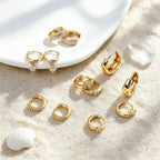 Wgoud 12 Pairs Small 14K Gold Plated Chunky Hoop Earrings for Women Hypoallergenic Lightweight Gold/Silver Hoop Earring Set for Sensitive Ears Trendy Cartilage Huggie Hoops Stacks for Multiple Piercing Jewelry (Gold-6 pairs- round)