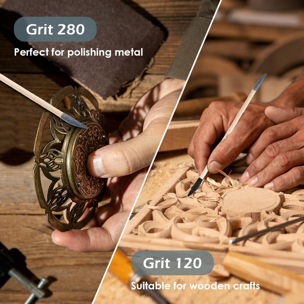 Sanding Sticks 50 Pcs, Double-Ended Sanding Tools for Wood & Plastic Models, 120/280 Grit, 5.4 x 0.2 Inch - Fine Detailing in Tight Spaces with Matchstick Design