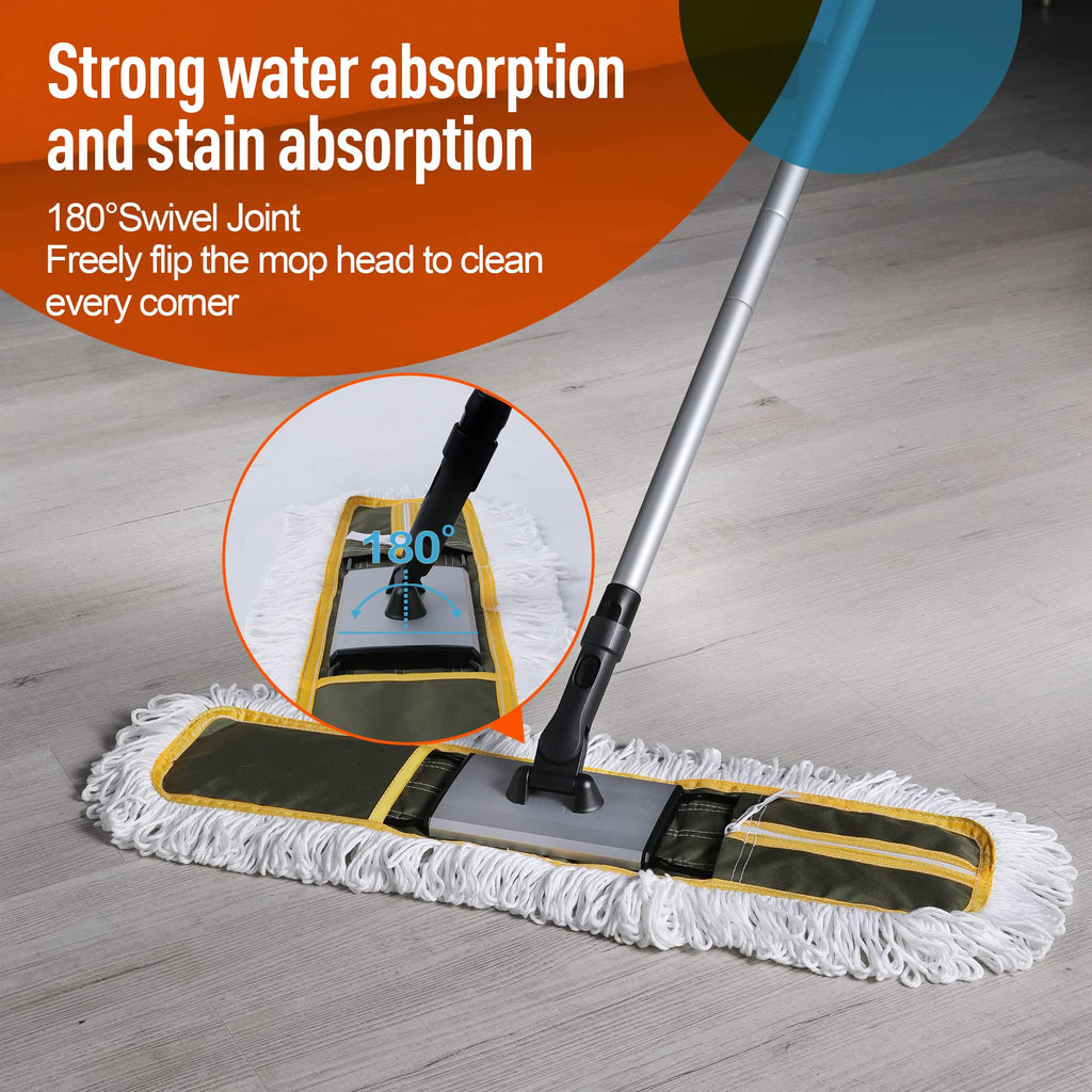 CLEANHOME 24" Commercial Dust Mop for Floor Cleaning, Heavy Duty Floor Mop with 59” Extendable Long Handle, Hotel Gym Garage Hospital Household Cleaning Supplies for Hardwood, Tiles, Marble Floors
