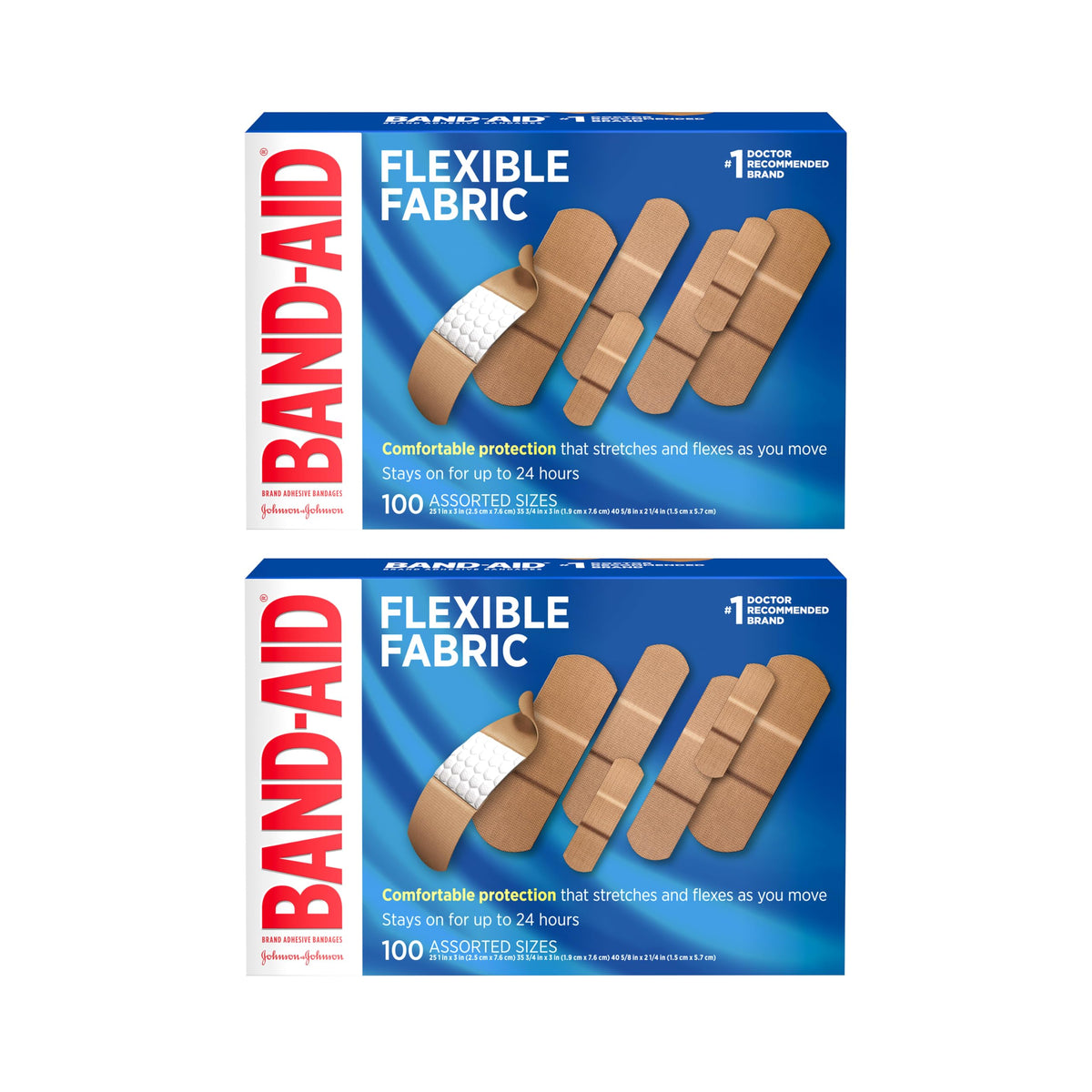 BAND-AID Brand Flexible Fabric Adhesive Bandages, Assorted, 2 x 100 Count