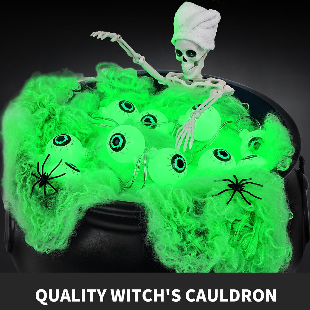 AYGXU Halloween Decorations Outdoor Indoor,Large Witches Cauldron on 52" Tripod with String Lights, Skeleton and Eyeballs,Hocus Pocus Decor,Witches Cauldron for Yard Patio Garden Lawn Decorations.