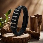 Tina&Co Personalized Men's Bracelet with 0–6 Name Beads – Black Braided Leather, Adjustable Sizes, Custom Gift for Dad, Husband, Son, Boyfriend