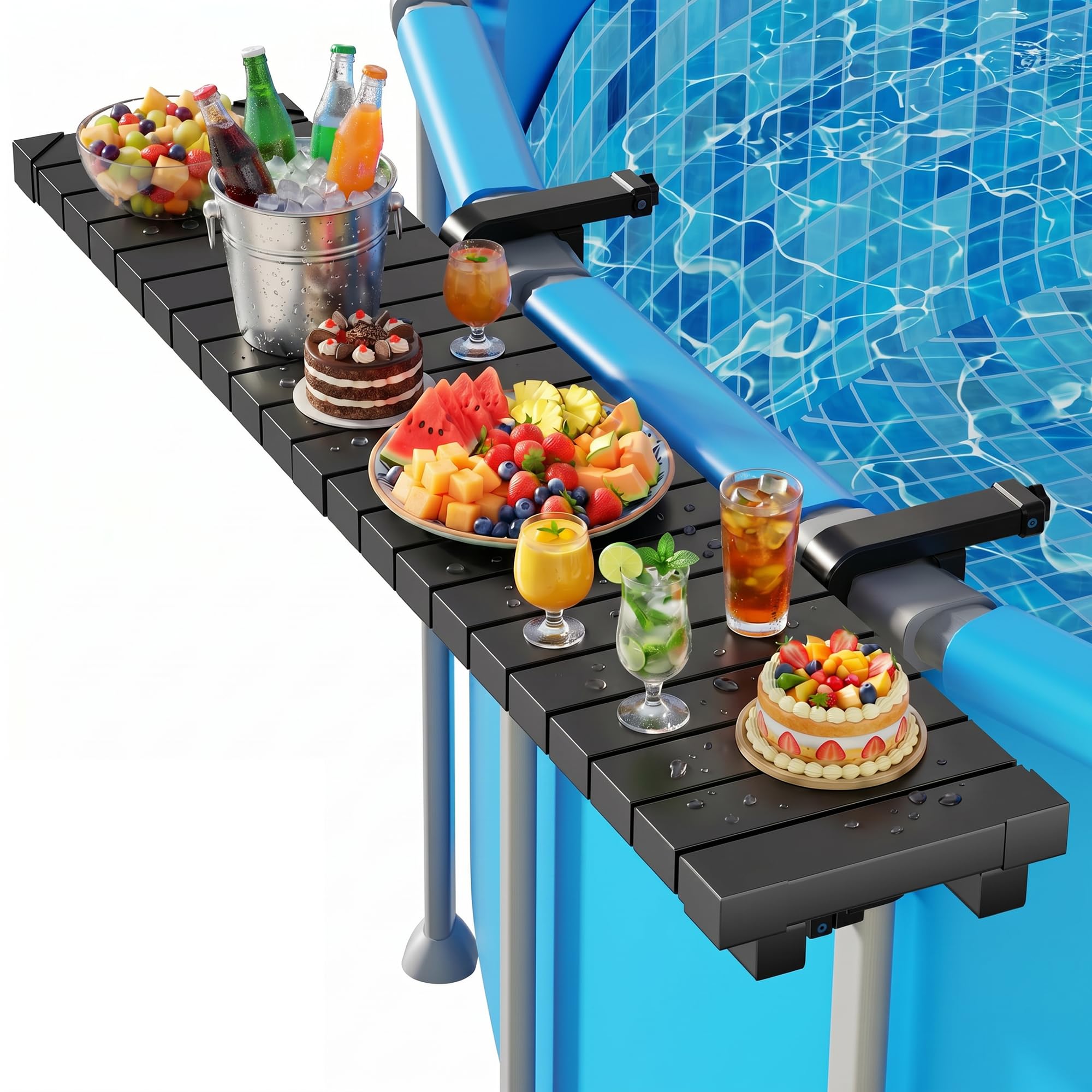 Kompoll Pool Bar Heavy Duty & Stable Poolside Bar for Above Ground Pool, Fits Top Rails up to 4.48" or Less, Holds 110 lbs, 49" x9.6" Swim Up Bar for Frame Round & Oval Above Ground Pools Accessories