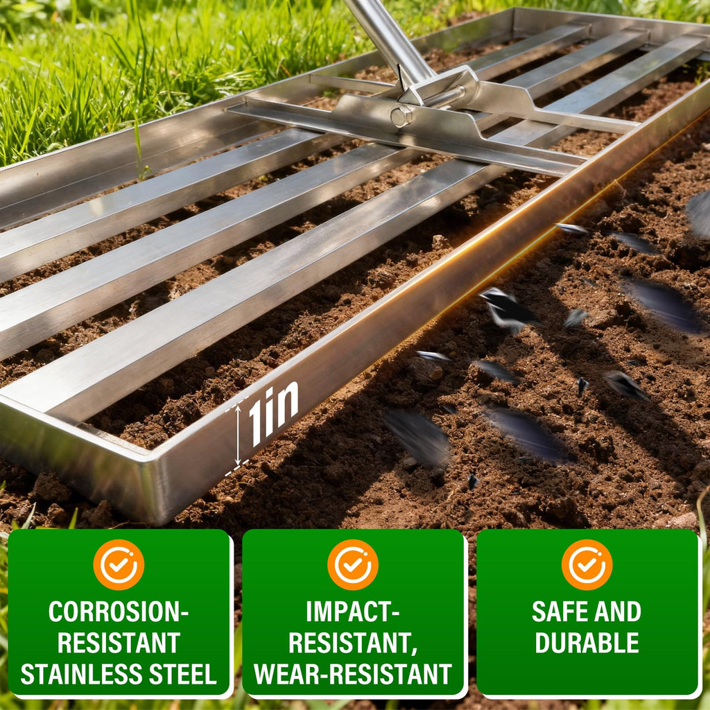 48x12 in Lawn Leveling Rake,Heavy-Duty Stainless Steel Landscape Rake