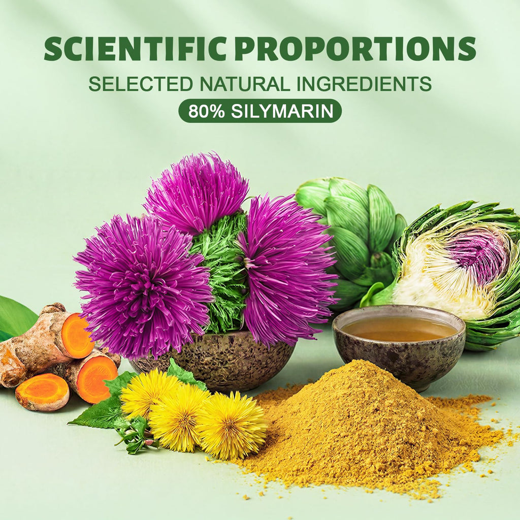 Milk Thistle Supplement for Liver Cleanse Detox & Repair- 80% Silymarin, with N-Acetyl Cysteine(NAC), Artichoke, Turmeric & Dandelion for Liver & Antioxidant Support, All-Natural, Gluten Free, Non-GMO