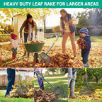 Serqd Adjustable Garden Rake for Leaves 36-73" Long Handle, 18" Wide, Heavy Duty with 25 Metal Tines ，Includes 32Gallon Leaf Bags，Designed for Lawns, Grass, Shrubs ，Flower Beds