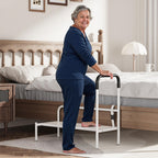 Josmimic Bed Step Stool for Adults, Bedside Steps for Elderly Seniors with Non-Slip Handle & LED Light, Stable Assist Rail for High Beds