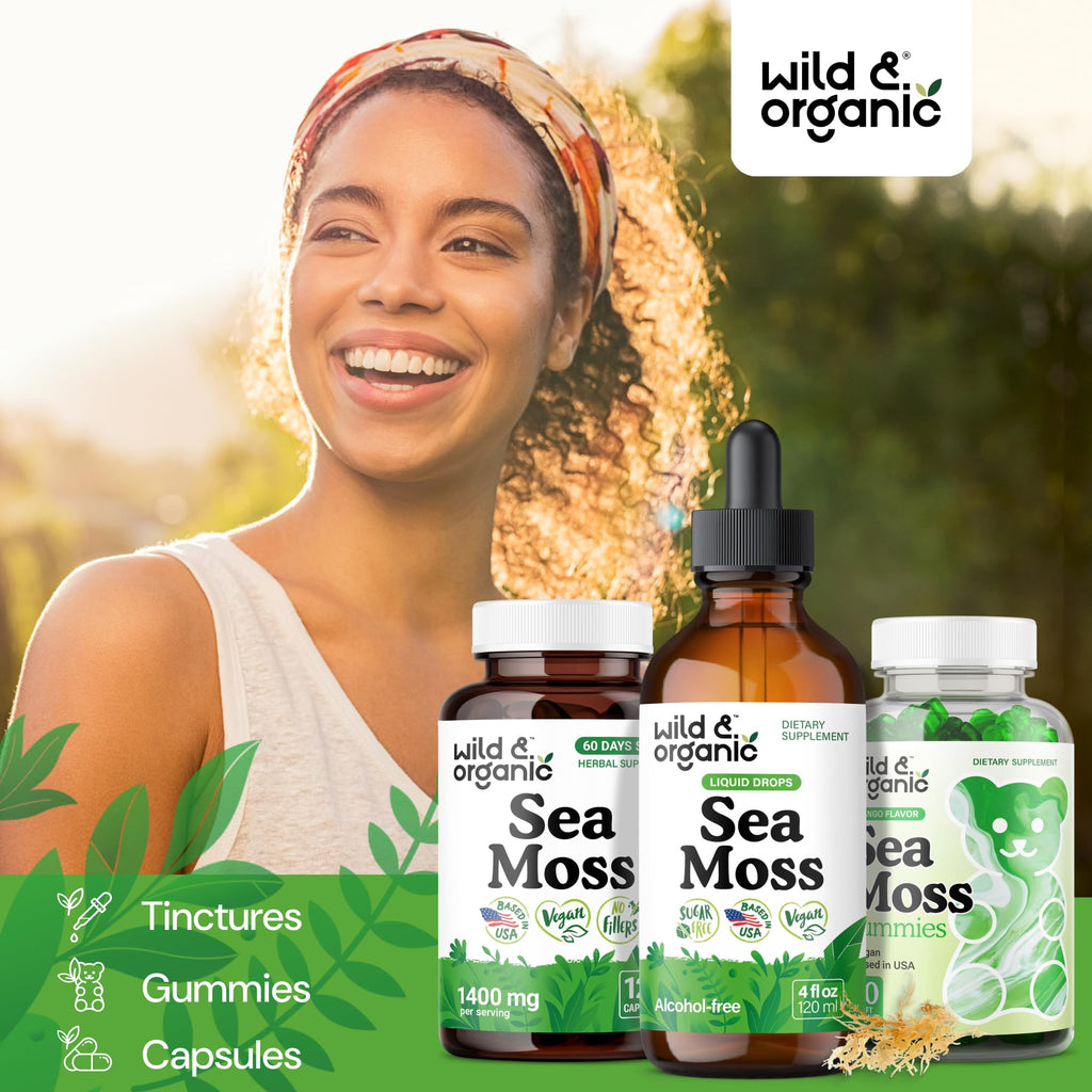 Wild & Organic Sea Moss Drops - Overall Support with Irish Seamoss and Bladderwrack - Multimineral Chondrus Crispus Tincture - Vegan, Sugar & Alcohol-Free Liquid Supplement - 4 fl oz