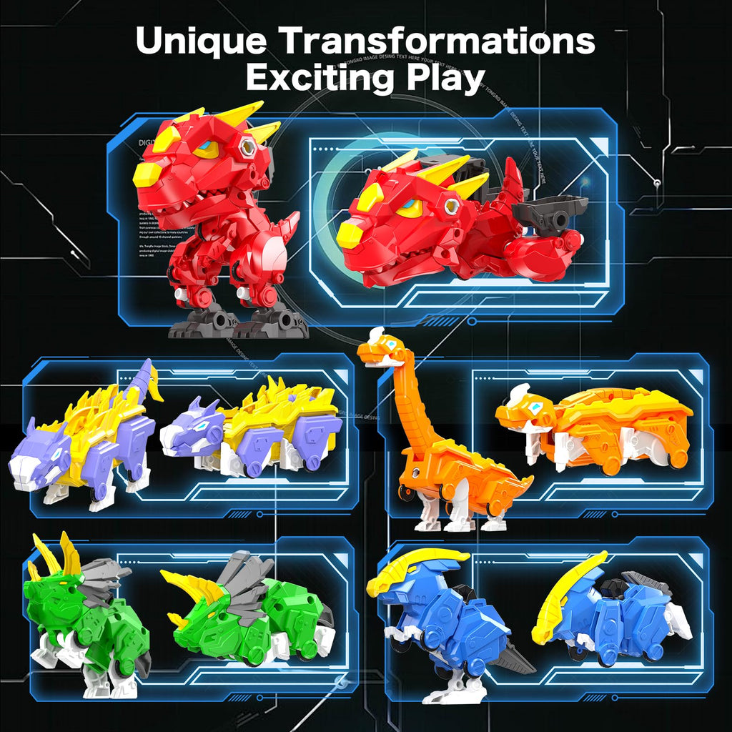 RISUNTOY 6+ Kids 5-in-1 Dinosaur Transforming Robot Toy - Safe, Durable, Easy Assembly | Educational Gift for Boys & Girls - Build & Combine into Mega Robot with Weapon