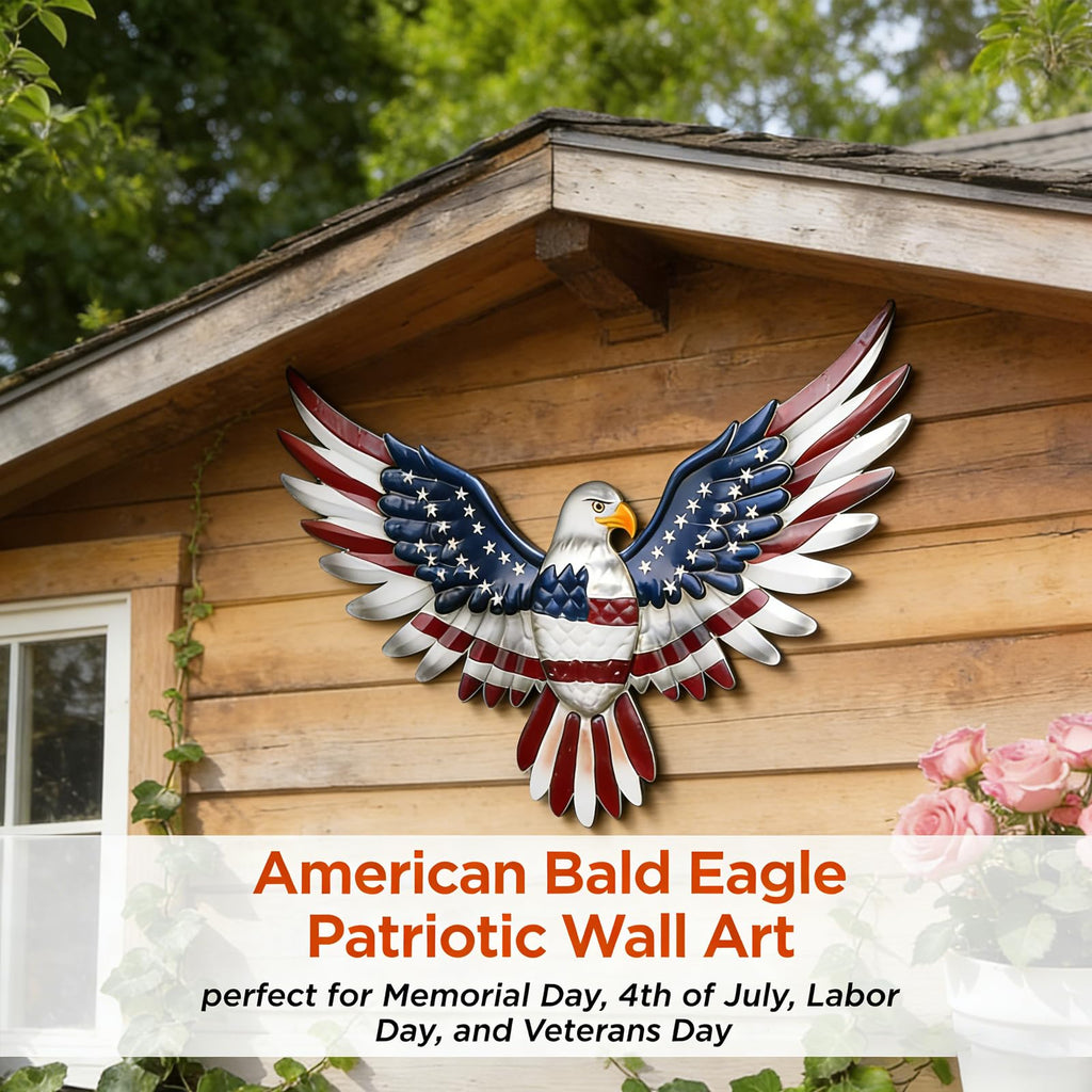 24" Large American Flag Bald Eagle Metal Wall Art, Patriotic Wall Decor