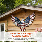 24" Large American Flag Bald Eagle Metal Wall Art, Patriotic Wall Decor