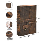 LEATHER VILLAGE Leather Journal Key Lock, Distressed Brown 6x4.