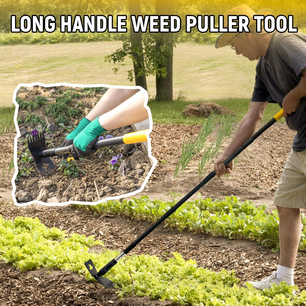 BlumeTrec 2-in-1 Weed Rake and Garden Hoe, 68" Weed Puller Tool with Long Handle, Manual Weeds Remover, Heavy Duty Stand Up Weeder Uprooting Weeding Pull Tool for Garden Yard Lawn Patio