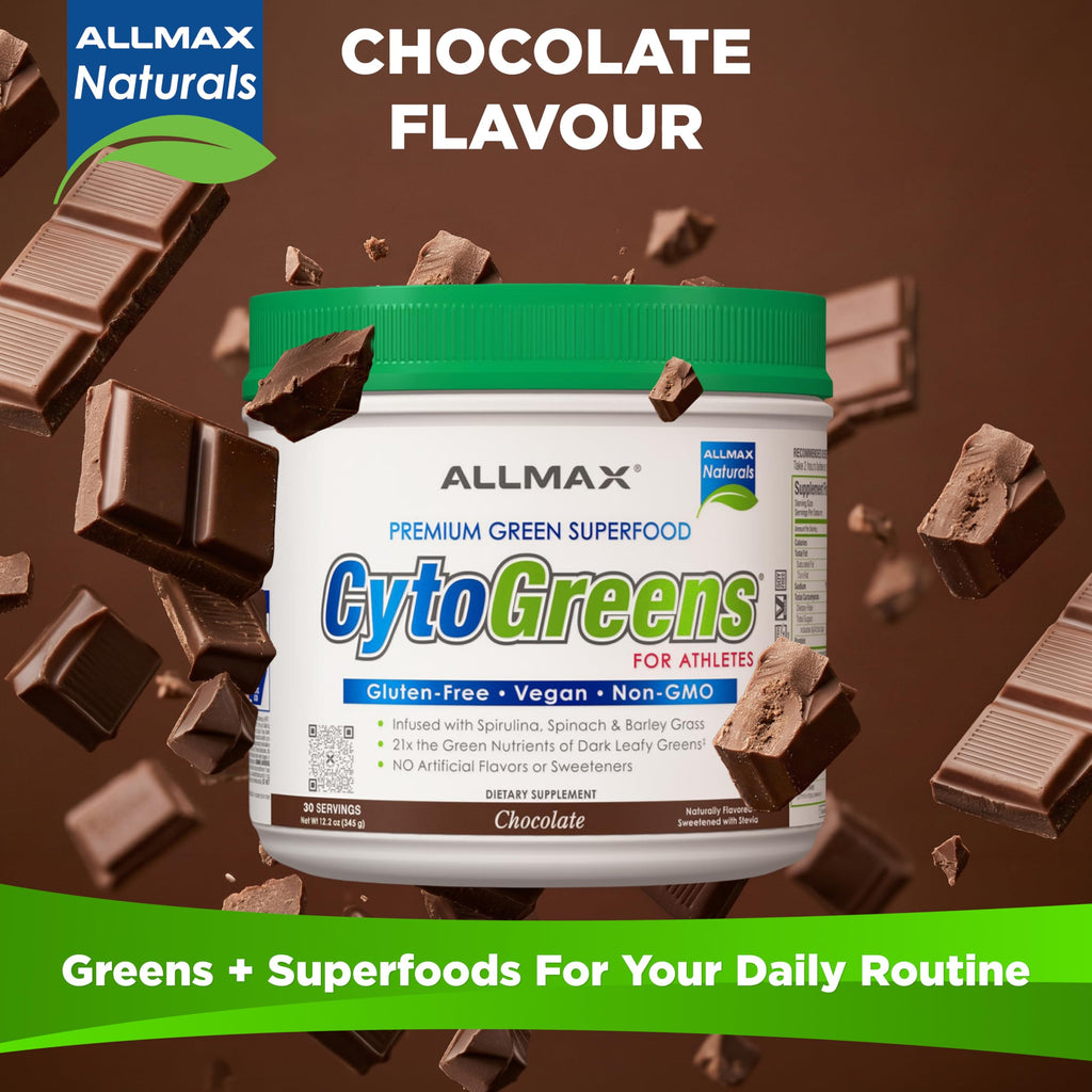 ALLMAX Naturals CytoGreens Super Greens Powder, Premium Green Superfood with Greens, Superfoods, Daily Greens Supplement, Chocolate, 30 Servings
