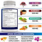NEW AGE Silica Sea Moss, Black Seed Oil, Ashwagandha, Turmeric, Bladderwrack, Burdock - with Manuka, Honey Dandelion, ACV Black Pepper Gluten Free