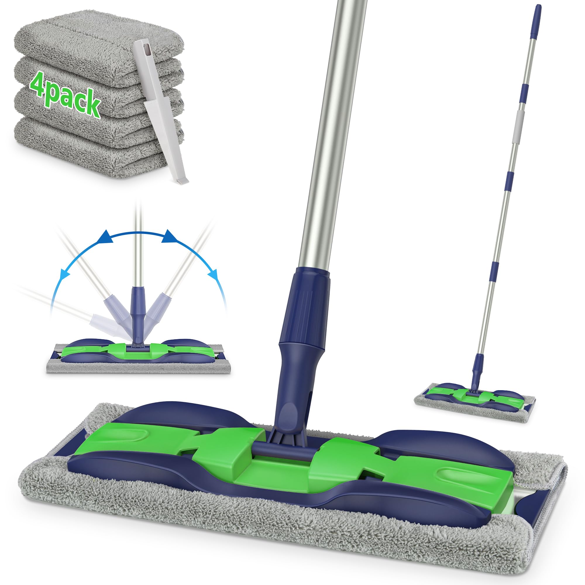 Microfiber Mops for Hardwood Floor Cleaning: MEXERRIS Flat Floor Mop with 4 Washable Pads 59" Adjustable Handle - Dust Dry Mops for Kitchen Bathroom Tile Laminate Wood Vinyl - Home Commercial Mop