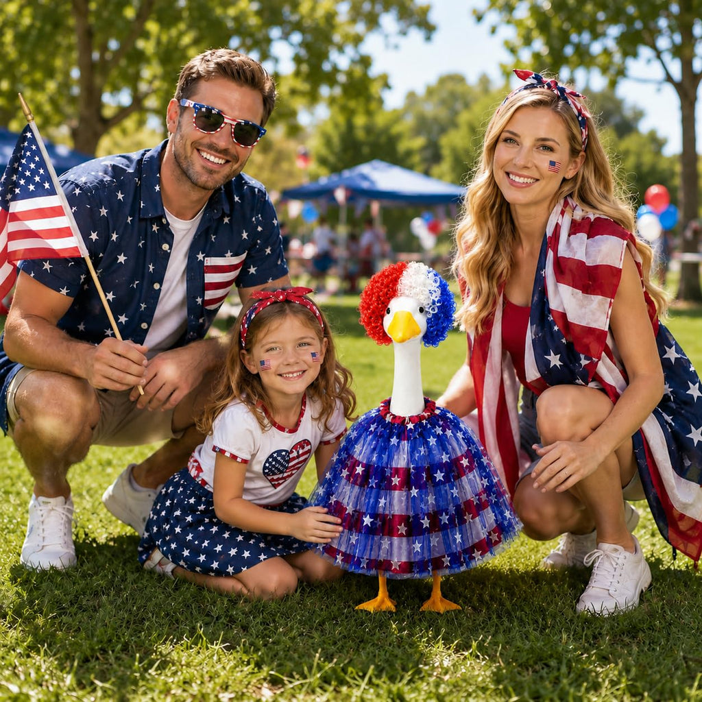 Allyix 4th of July Patriotic Porch Goose Outfits for 23 Inch Lawn Statue