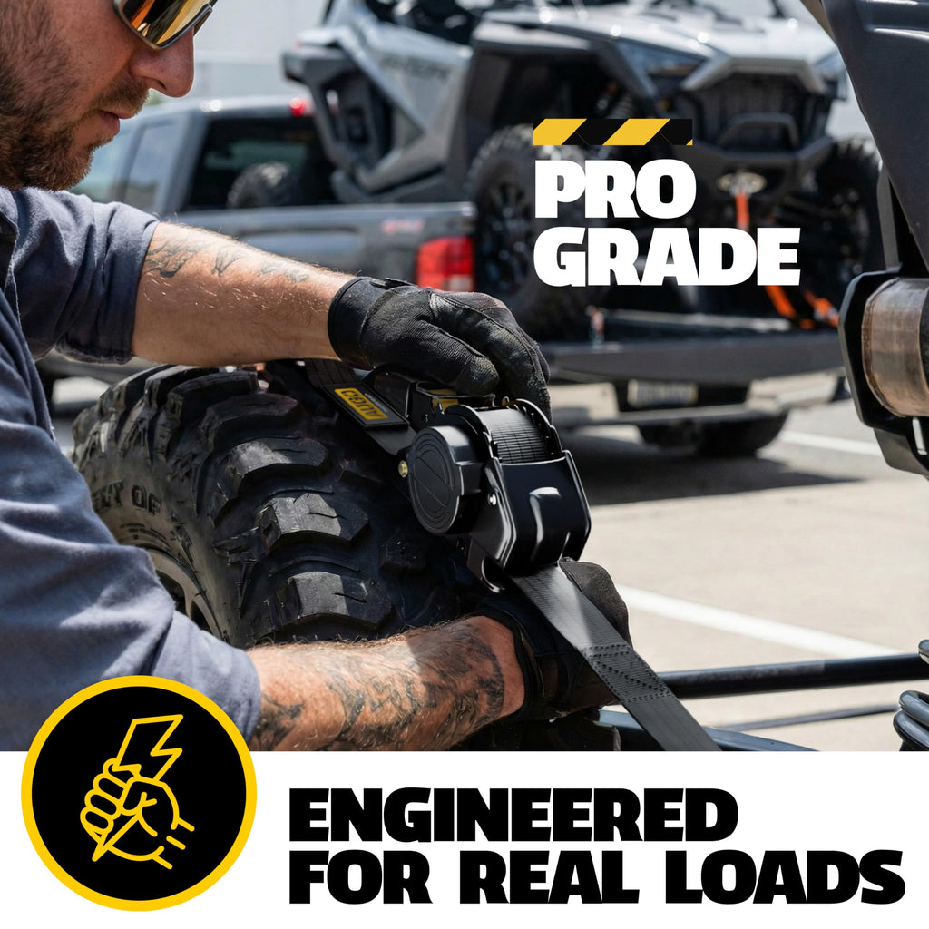 AUGO Retractable Ratchet Straps | 4 Heavy Duty Ratchet Straps Self Retractable Tie Down Straps with Soft Loops & Storage Bag for Motorcycle, Truck, Trailer, Cargo Van | 1200 Lb Break Strength 1” x 10’