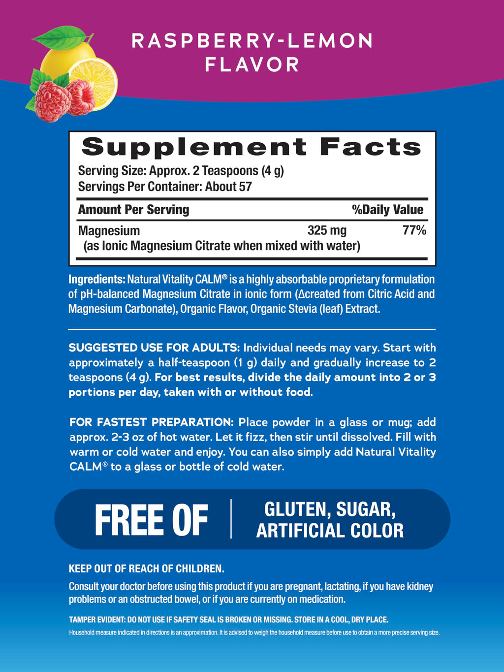 Natural Vitality Calm Powder Rasp Lemon, 8 oz