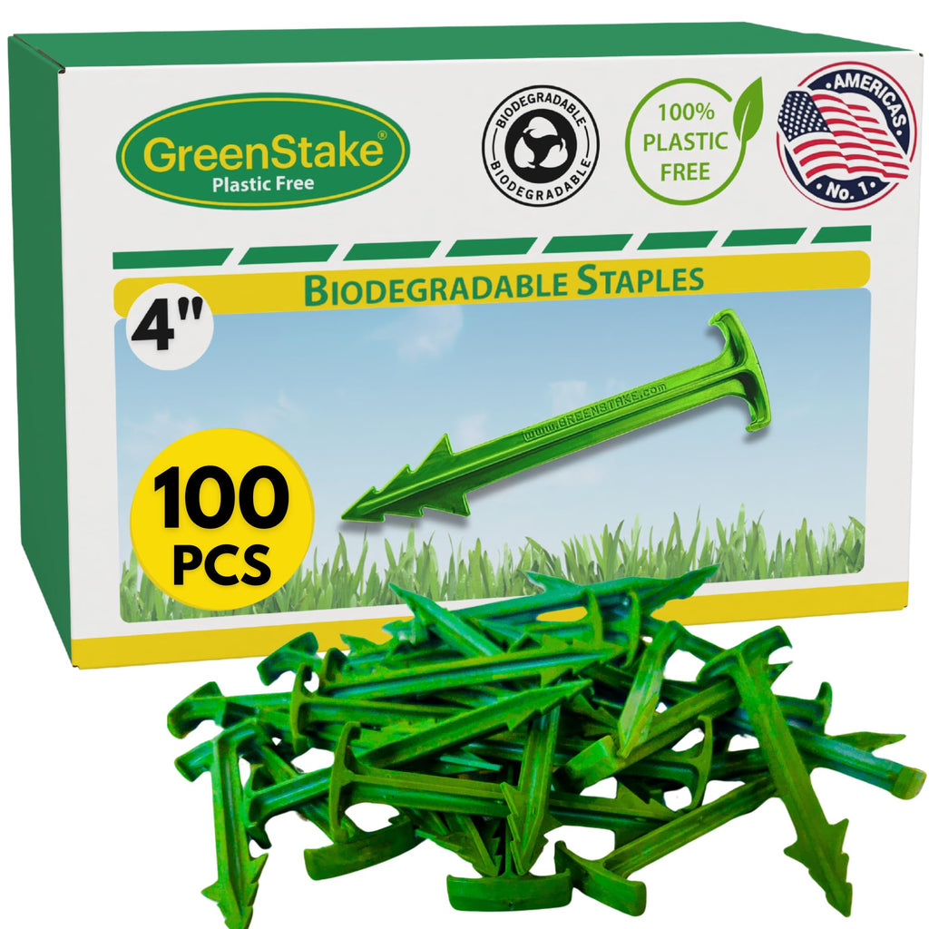 100 ct. Contractor Grade 4-Inch Biodegradable Stakes - Eco-Friendly Sod Staples for Weed Fabric, Landscape Staples & Landscape Fabric, Netting, Gardening and Blanket