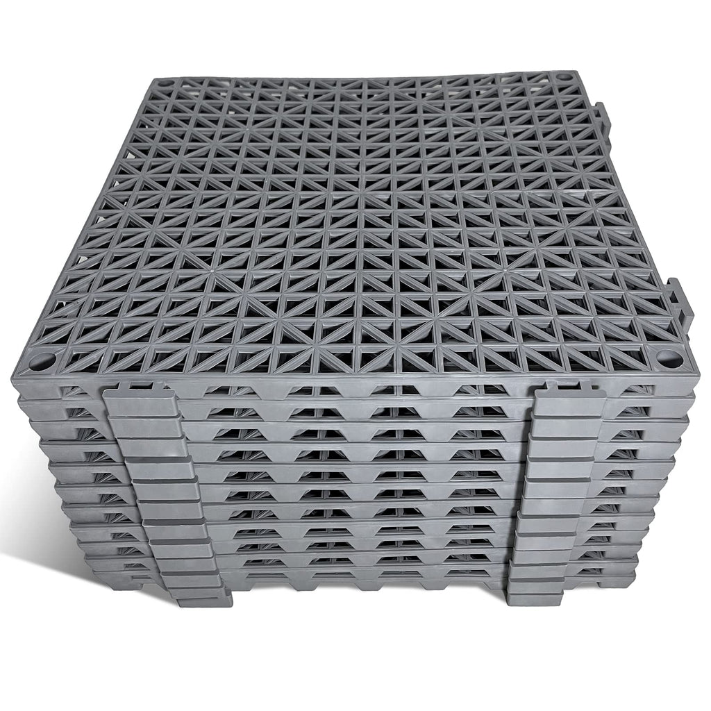 Jaderlu 12 Pack Modular Interlocking Cushion 11.6" x 11.6" Rubber Mat Floor Tile Mats Drain Pool Patio Balcony Yard Pet Area Washer Pad(Gray)