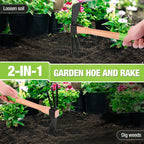 WORKPRO Hoe and Cultivator Garden Rake with 14" Wooden Handle