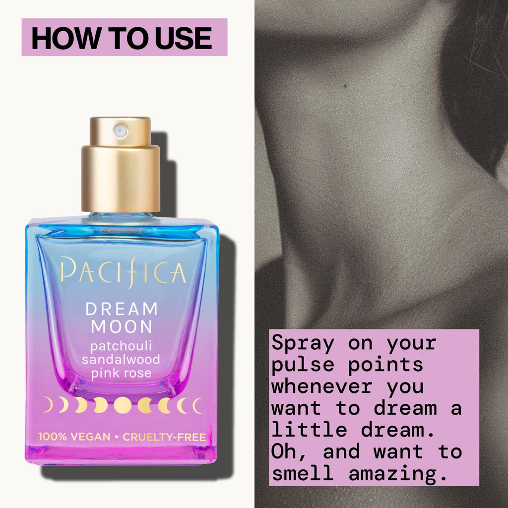 Pacifica Dream Moon Womens Spray Perfume 1 fl oz ��� Long-Lasting Floral Woody Fragrance for Her - Rose, Patchouli, Sandalwood ��� 100% Vegan, Cruelty-Free, Phthalate-Free Fragrance