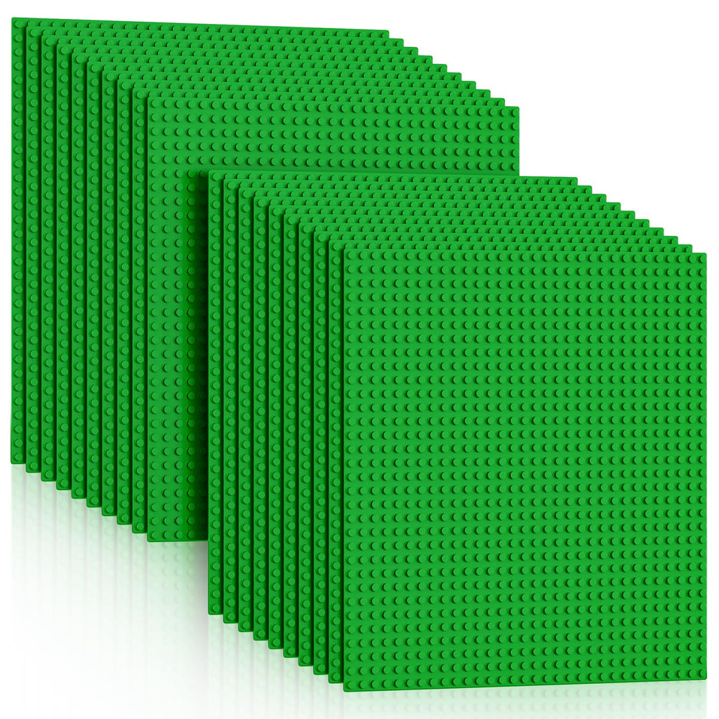 Pokiiulk 20 Baseplates for Bricks, Classic Green Building Base Plates, 10"x 10" (32Studs Each Side), Compatible with All Major Brands
