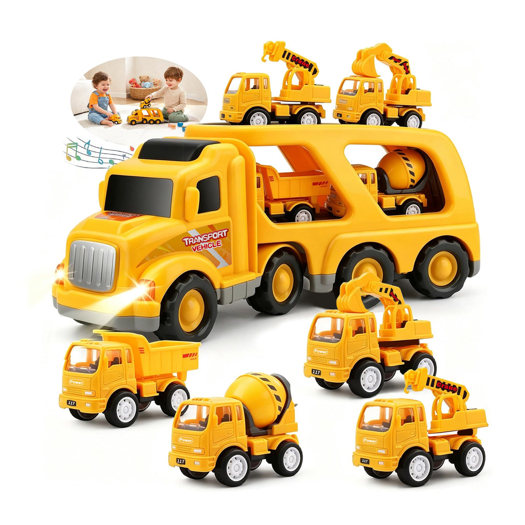 Construction Truck Toys for Toddler 3-5: 5-in-1 Vehicles with Sound Lights