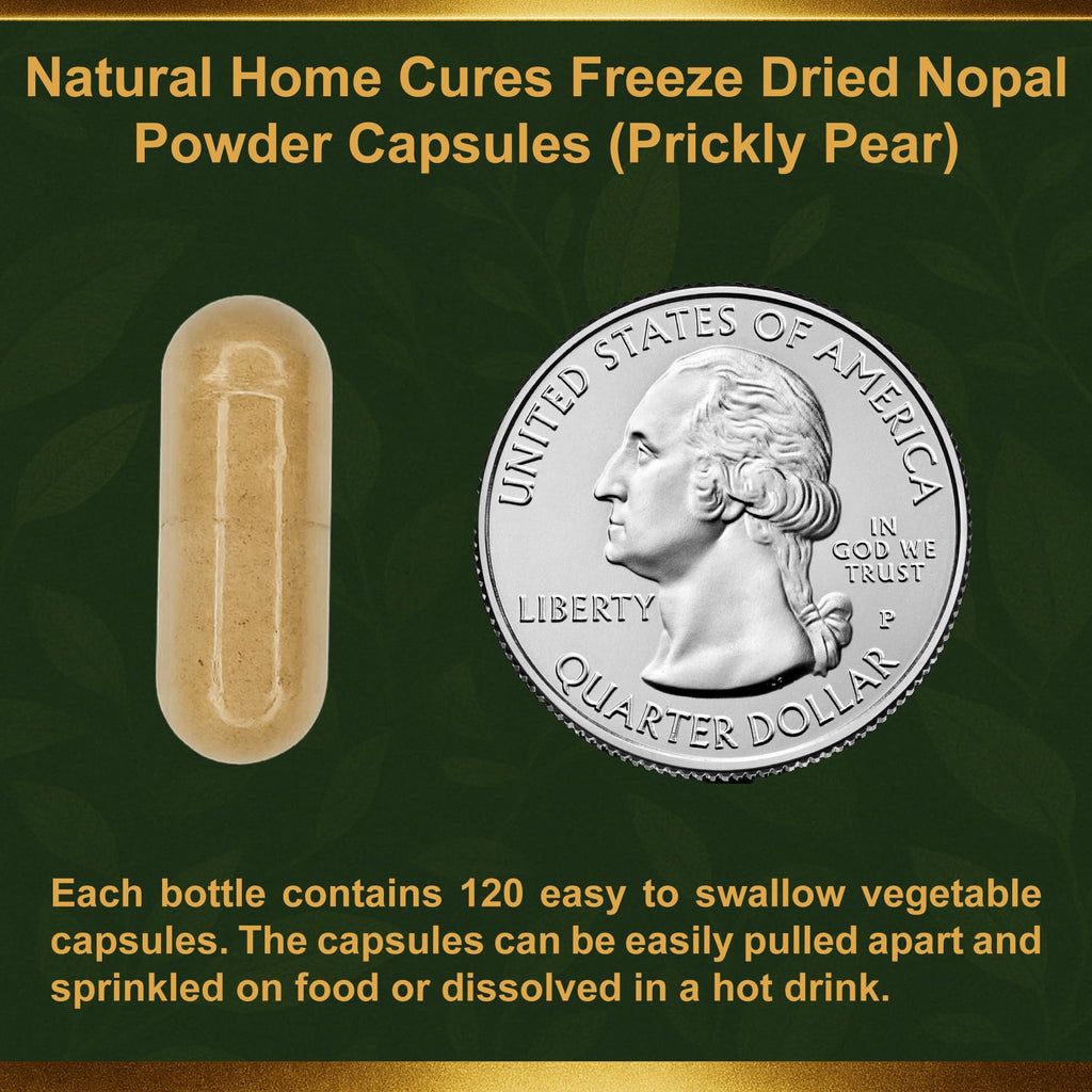 Natural Home Cures Nopal Cactus Capsules - Freeze Dried Prickly Pear Extract - Fiber Supplement for Metabolic Health Support - Rich in Betalains & Nitrates - Non-GMO - 120 Veggie Caps (1 Bottle)