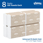 Kleenex Professional Universal Multifold Paper Towels, Bulk (02046), Absorbency Pockets, 9.2" x 9.4" Towel, White (150 Sheets/Pack, 8 Packs/Case, 1,200 Sheet Total)